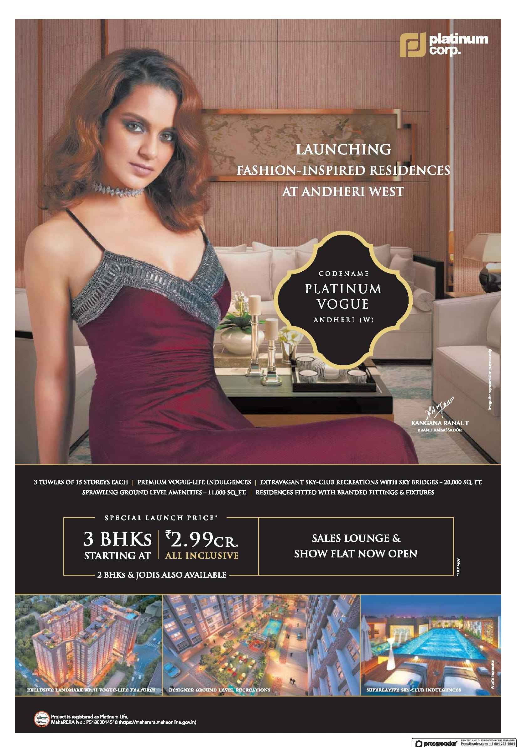 Sales lounge & show flat now open at Platinum Vogue in Andheri West, Mumbai Update